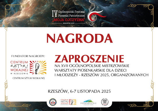 KOLEJNA NAGRODA DLA LAUREATA IV OGÓLNOPOLSKIEGO FESTIWALU PIOSENKI PATRIOTYCZNEJ „MOJA OJCZYZNA”!
